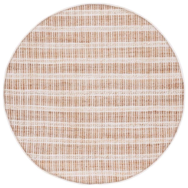 Natural Fiber Ivory/Beige 7 ft. x 7 ft. Striped Woven Round Area Rug