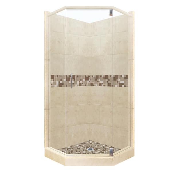American Bath Factory Tuscany Grand Hinged 32 in. x 36 in. x 80 in. Right-Cut Neo-Angle Shower Kit in Brown Sugar and Chrome Hardware