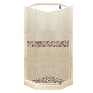 Tuscany Grand Hinged 42 in. x 42 in. x 80 in. Neo-Angle Shower Kit in Brown Sugar and Chrome Hardware