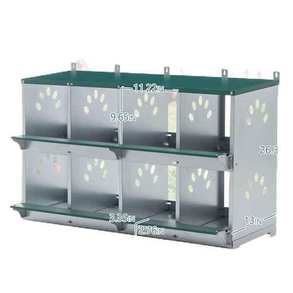 8-Compartment Chicken Nesting Boxes, Metal Poultry Nest Box Wall Mount, Large Vented Holes Chicken Coop Box