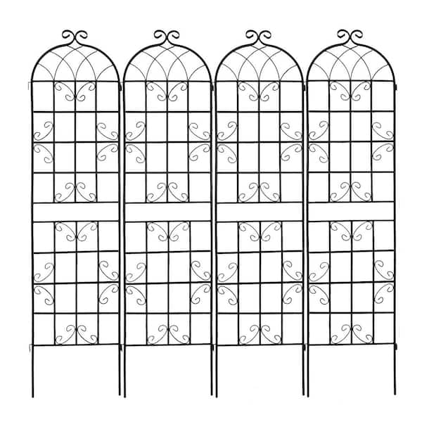 ToolCat 86.7 in. x 19.7 in. Metal Garden Trellis for Climbing Plants Rustproof Outdoor Flower Support Black (4-Pack)