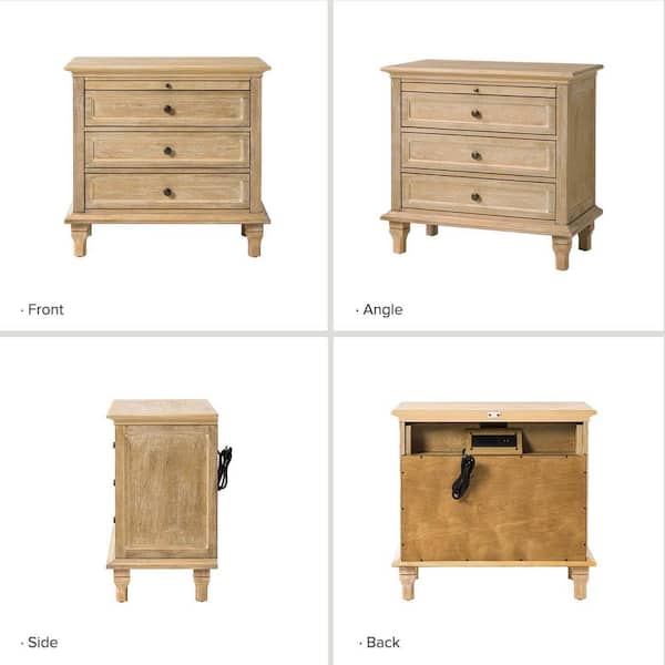 JAYDEN CREATION Julia Natural 27 in. H Traditional 3-Drawer Solid
