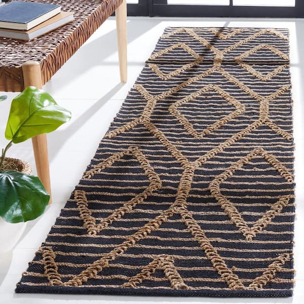 Natural Fiber 2 ft. x 11 ft. Black/Natural Geometric Runner Rug