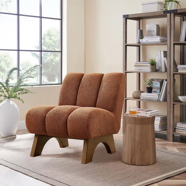 Art Leon COZY Burnt Orange Fabric Accent Slipper Chair with Wood
