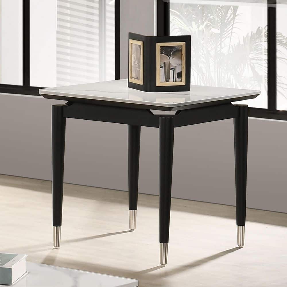 Gitkin 23.6 in. Black/White Modern Square Sintered Stone End Table with Silver-Capped Legs price history on PriceWatchPro