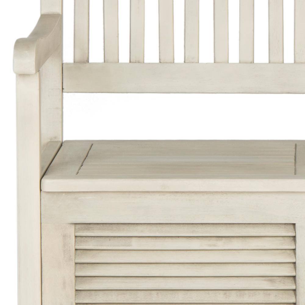 Distressed White Acacia Outdoor Storage Bench