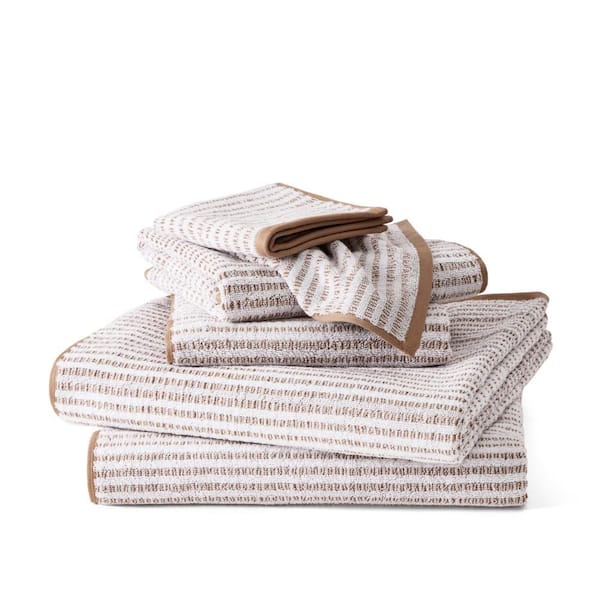 Striped Reversible Terry Organic Cotton Moca Brown 6-Piece Bath Set