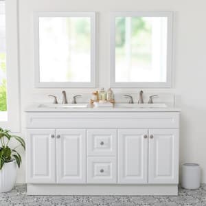 Glensford 61 in. W x 22 in. D x 39 in. H Double Sink Freestanding Bath Vanity in White with White Cultured Marble Top