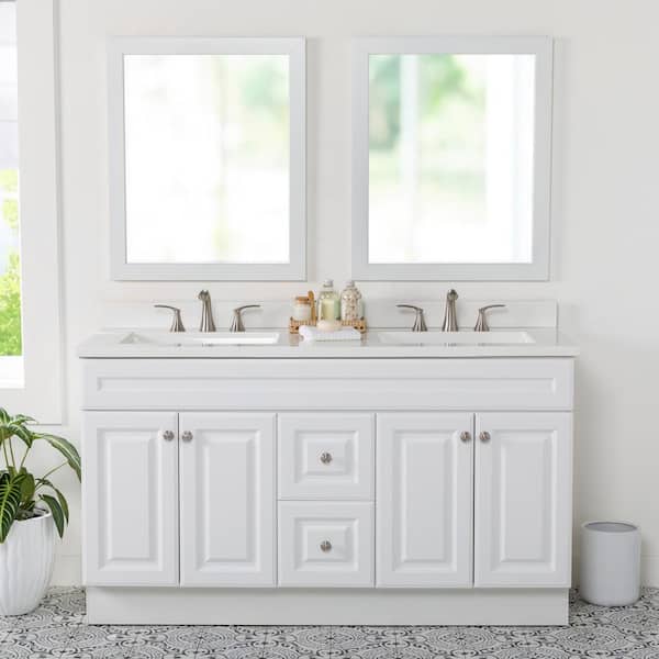 Glensford 61 in. Double Sink White Bath Vanity with White Cultured Marble Top (Assembled)