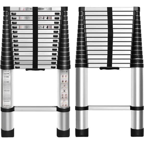 14.5 FT Aluminum Telescoping Ladder with One-Button Retraction for Indoor and Outdoor Use