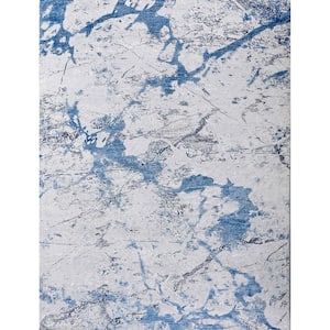 Zara Contemporary Silver/Blue 3 ft. x 5 ft. Washable Super Soft with Abstract Design Area Rug