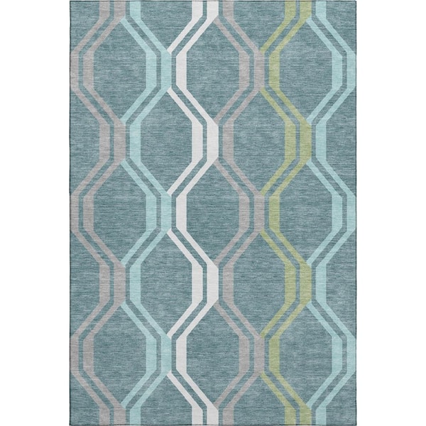 Mayfield Premium Machine Washable Abstract AMF2326 Teal 9 ft. x 12 ft. Area Rug