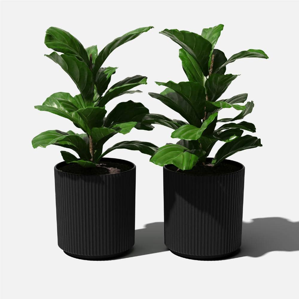 Demi 20" Black Plastic-Stone Round Planter Set - 2 Pack