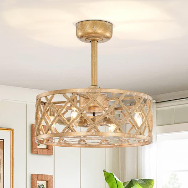 Heritage 18.5 in. 4-Light Indoor Vintage Brown Industrial Metal Cage Enclosed Ceiling Fan
