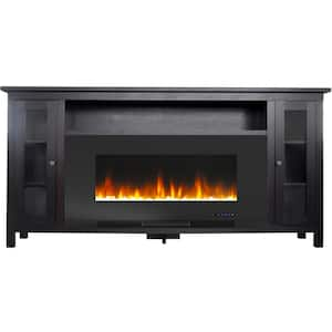 Brighton 69.7 in. Freestanding Electric Fireplace TV Stand in Dark Coffee with Crystal Rock Display