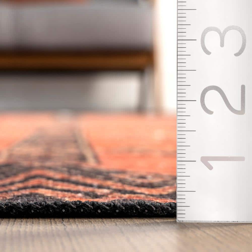 Quincy Red Geometric Cotton-Blend Washable Area Rug