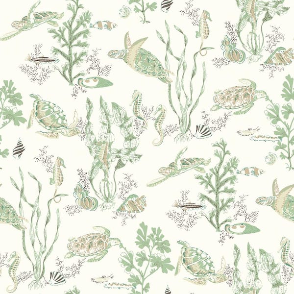 Scalamandre Green Jade and Sandstone Garparilla Peel and Stick Wallpaper Sample