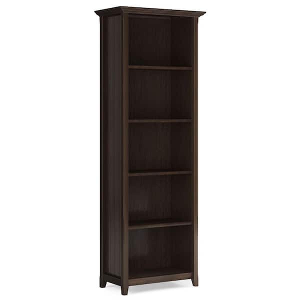 Simpli Home Acadian 72 in. Tall Brunette Brown SOLID WOOD 5-Shelf Bookcase Transitional