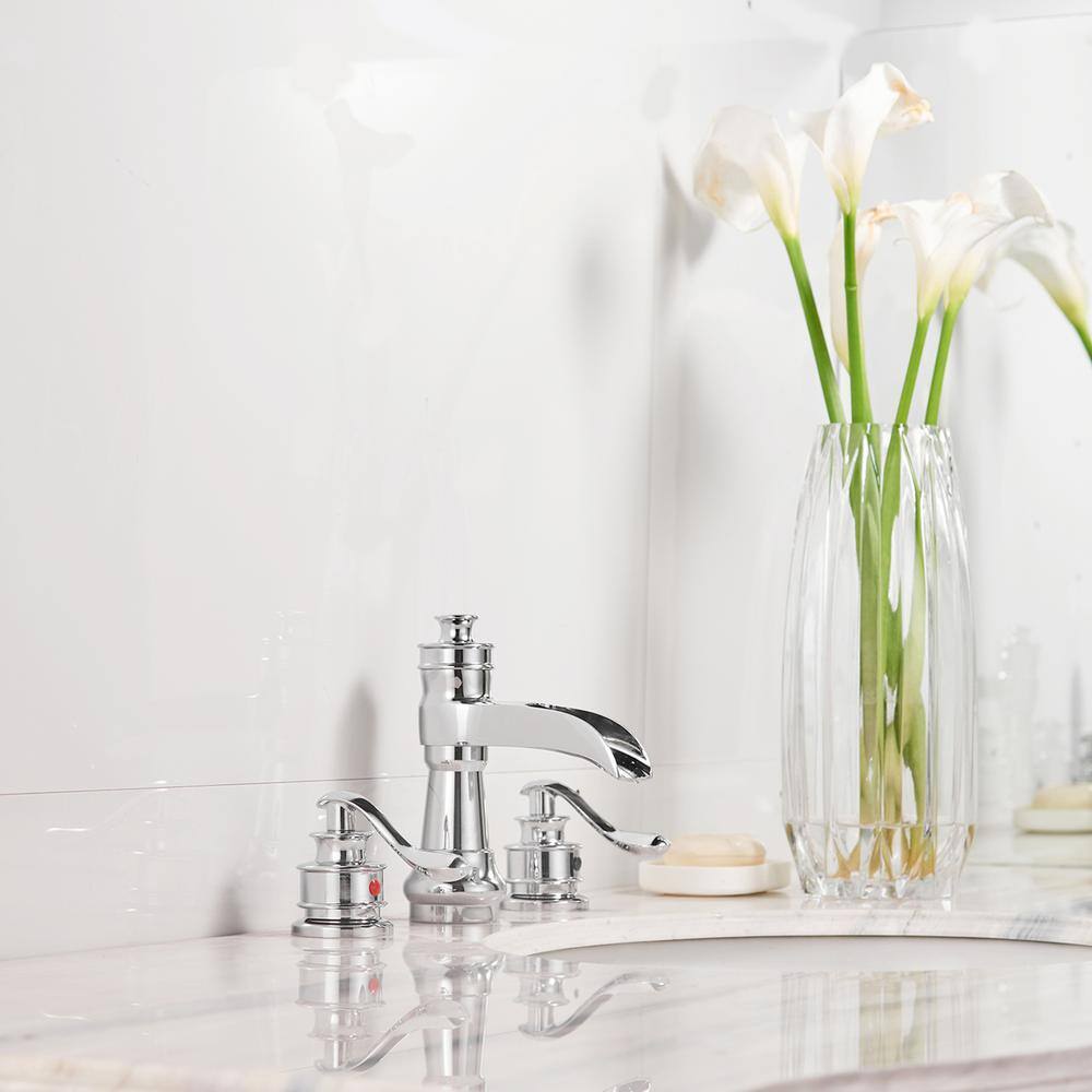 Polished Chrome 8-Inch Waterfall Widespread 2-Handle Bathroom Faucet