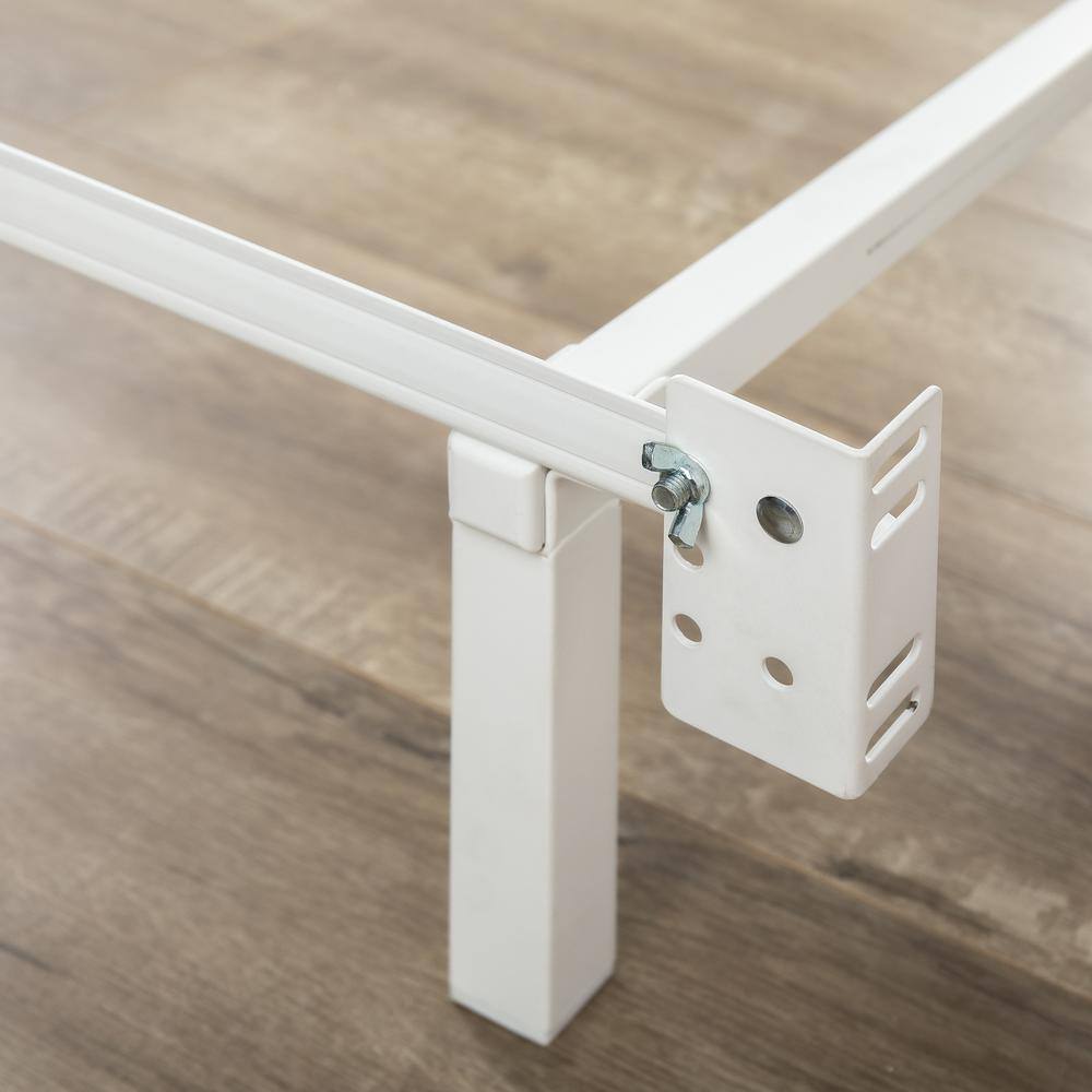 White Twin Metal Bed Frame with Headboard Brackets