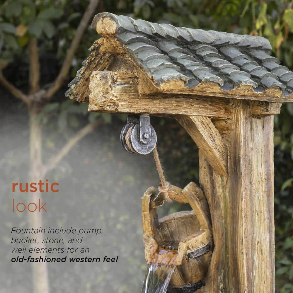 Rustic Polyresin Outdoor Water Well Fountain with LED Lights