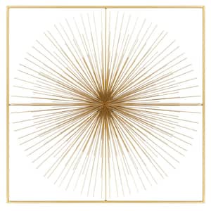 36 in. x  36 in. Metal Gold Handmade Large 3D Starburst Wall Decor with Gold Frame