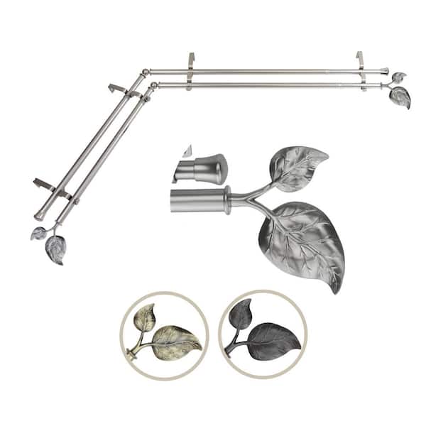Rod Desyne 13/16" Dia Adjustable 66" to 120" Double Corner Window Curtain Rod in Satin Nickel with Ivy Finials