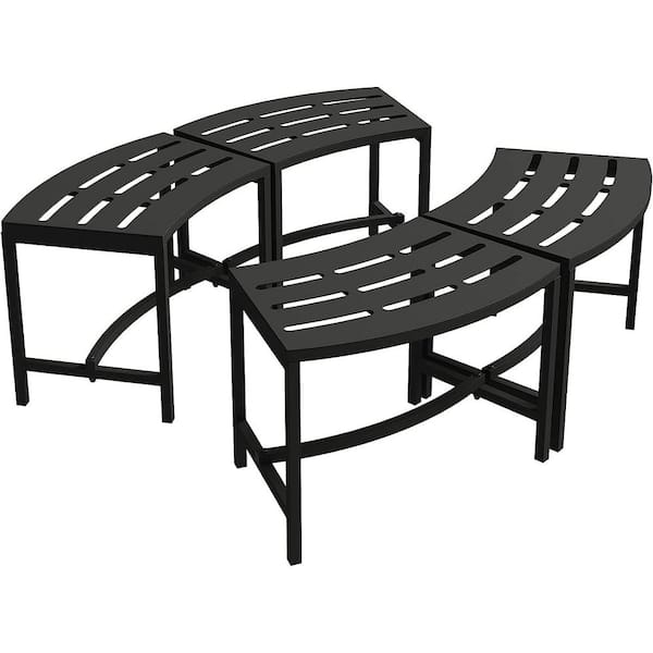 WIAWG Coated Black Metal Outdoor Stool Bench, Outdoor Fire Pit Seating, Metal Curved Fire Pit Bench Set of 4, Steel Backless