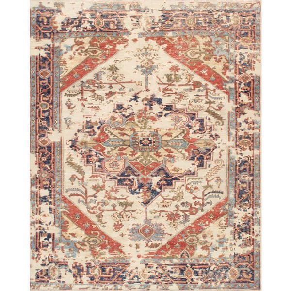 Pasargad Home Serapi Ivory/Navy 8 ft. x 10 ft. Oriental Wool Area Rug