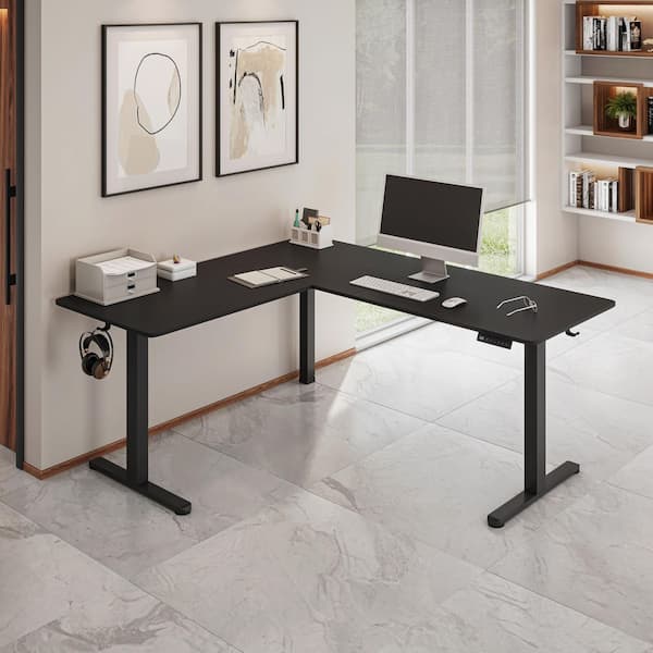TECHNI MOBILI 63 in. Black L-Shaped Electric Standing Desk with 3