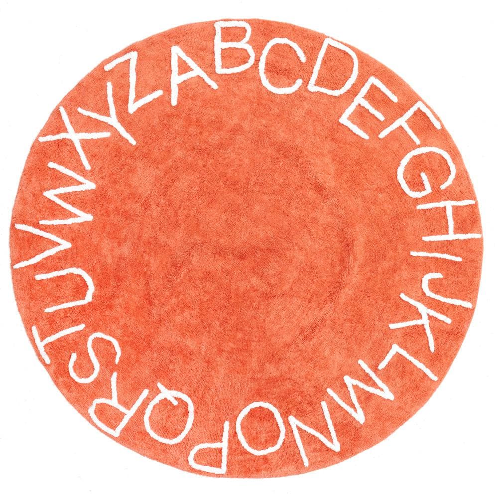 nuLOOM Kids Machine Washable Orange 6 ft. Alphabet Print Round Rug ...