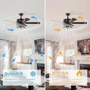 19.7 in. Flush Mount Farmhouse Caged Remote Ceiling Fan Light with E26 Bulbs, Reversible Motor for Bedroom Kitchen