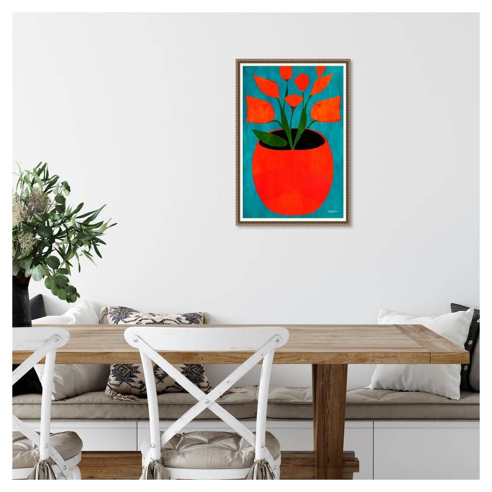 Vibrant Red Blossoms Abstract Canvas Wall Art with Beaded Frame