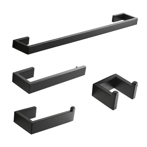 Unbranded 4-Piece Bath Hardware Set with Toilet Paper Holder and 23.6 in. Towel Bar in Matte Black
