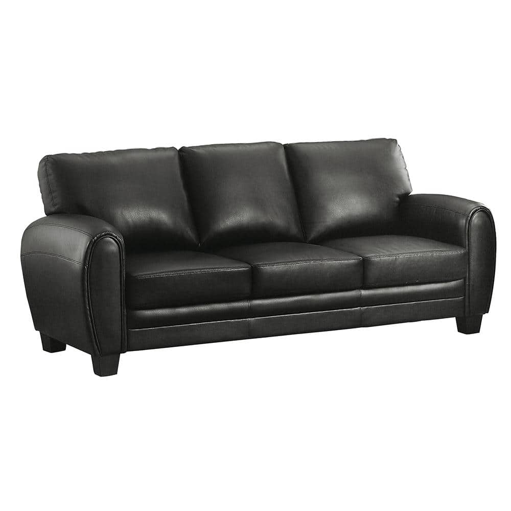 Modern 85" Black Faux Leather Stationary Sofa