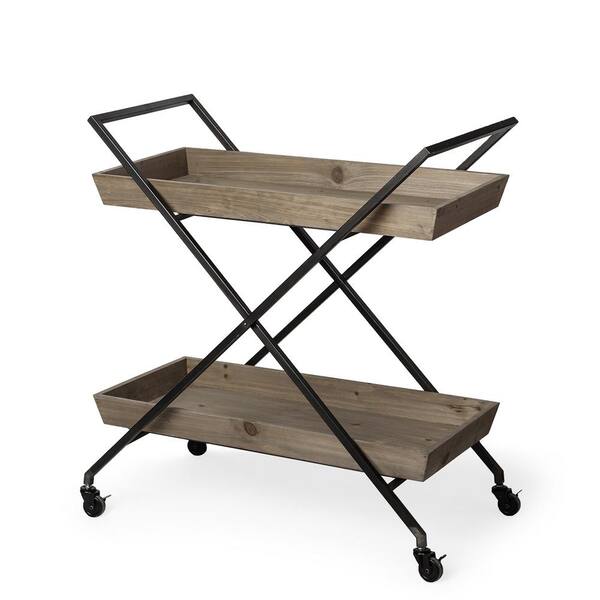HomeRoots Mariana Black And Brown Bar Rectangular Cart With Shelves