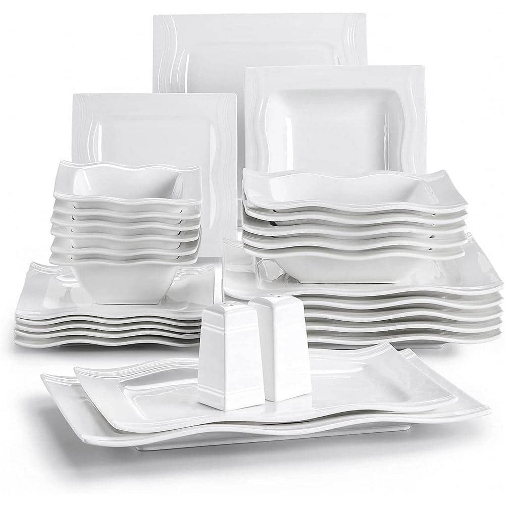 MALACASA Series Mario, 28-Piece Modern Cream White Porcelain Dinnerware ...