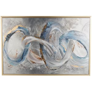 1-Panel Abstract Interlocked Rings Framed Wall Art with Gold and Blue Accents 59 in. x 30 in.