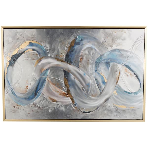 Litton Lane 1-Panel Abstract Interlocked Rings Framed Wall Art with Gold and Blue Accents 59 in. x 30 in.