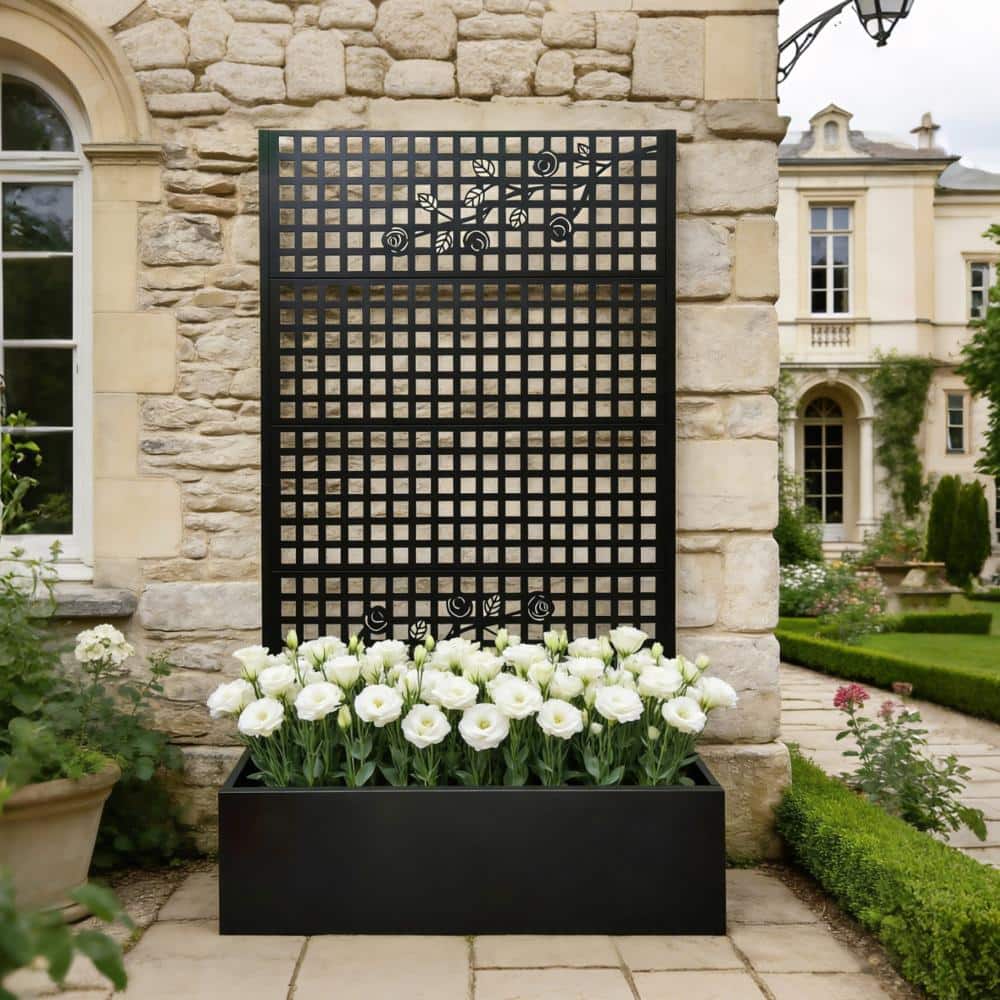 71 in. x 43 in. Black Galvanized Metal Raised Garden Bed with Trellis, Planter Box Privacy Screen for Backyard Patio price history on PriceWatchPro