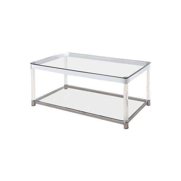 Benjara 24 In Chrome And Clear Rectangle Glass Top Coffee Table Bm220281 The Home Depot