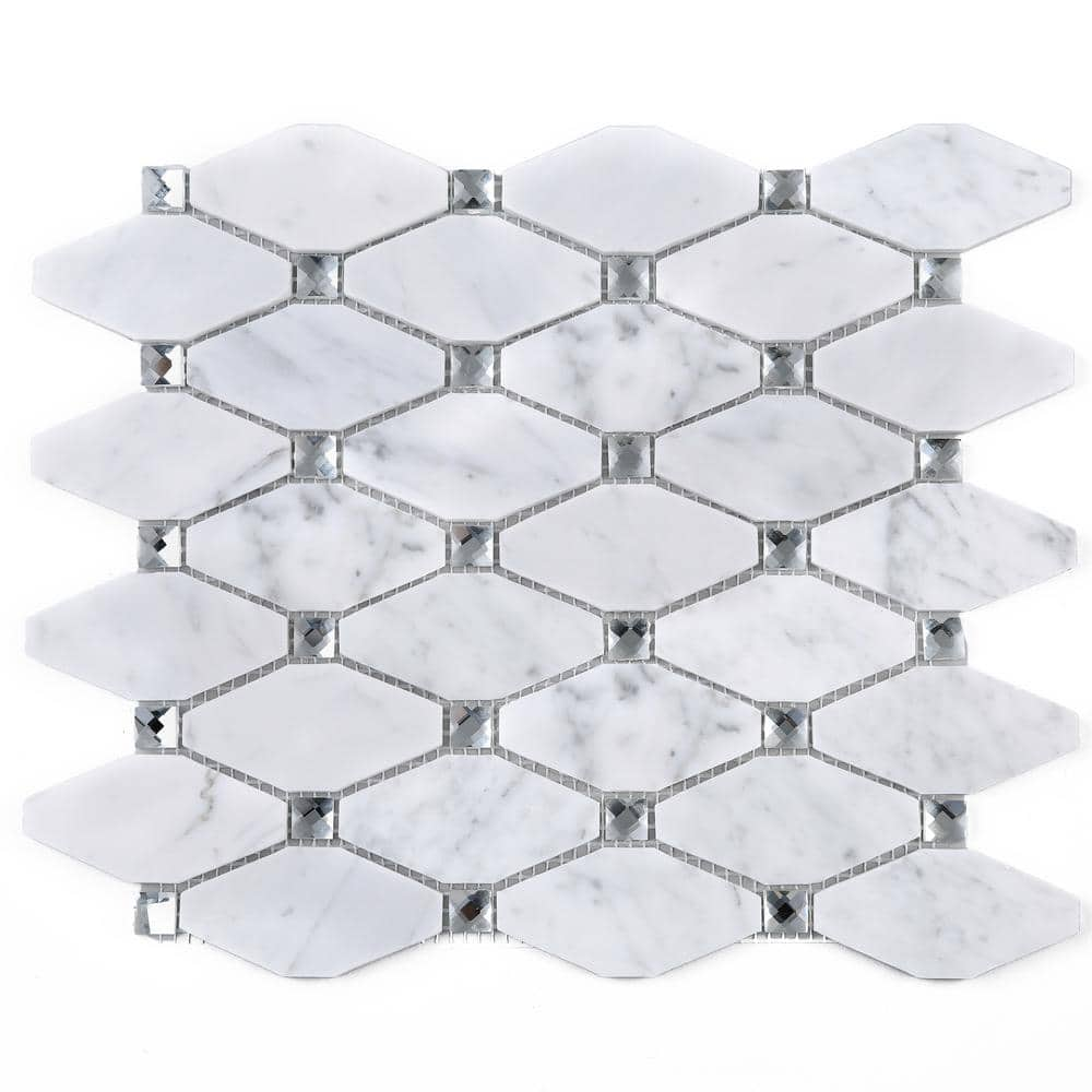 Carrara White 11.82 in. x 13.39 Honeycomb Polished Marble Mosaic Tile Sample -  MOLOVO, WHCA-7-SAMPLE