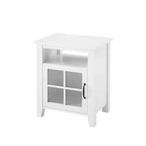 20 in. Solid White Rectangle Wood Transitional End Table with Windowpane Cabinet
