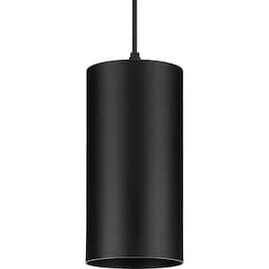 Cylinder Collection 6 in. 1-Light Black LED Modern Outdoor Pendant Hanging Light