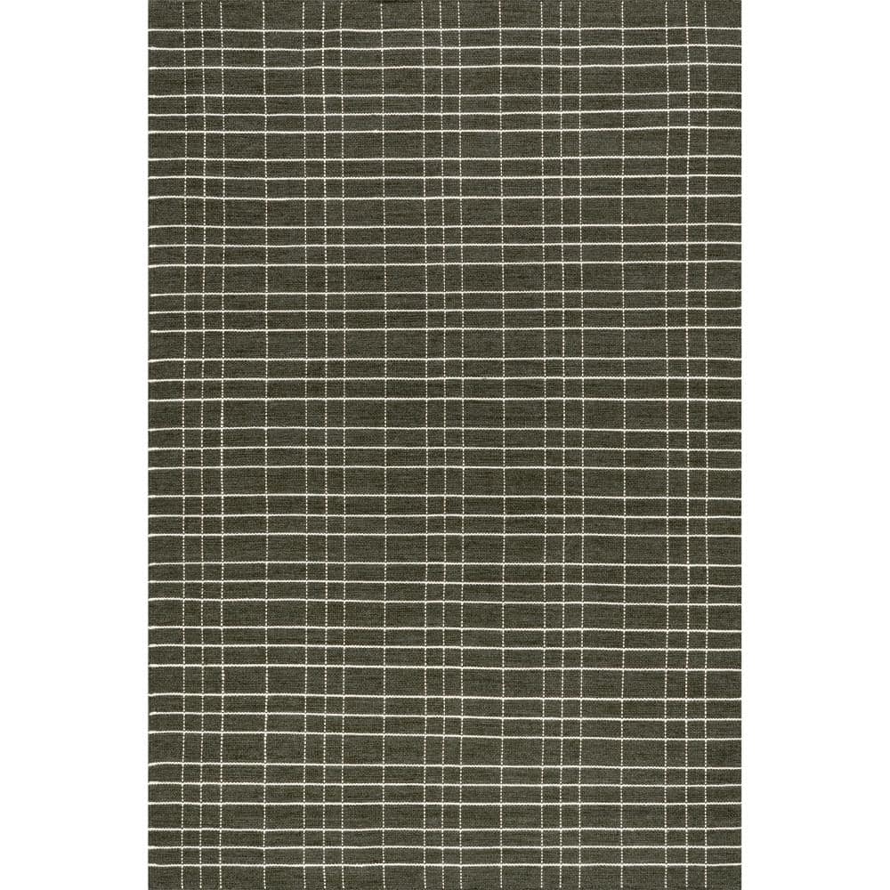 Charlie Green and White Plaid Wool and Cotton 4' x 6' Area Rug