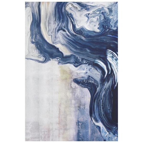Empire Art Direct Ocean Whispers Abstract Blue Waves Rendered on Silver Shagreen Wrapped canvas Unframed Wall Art Sized 40 in. x 60 in.