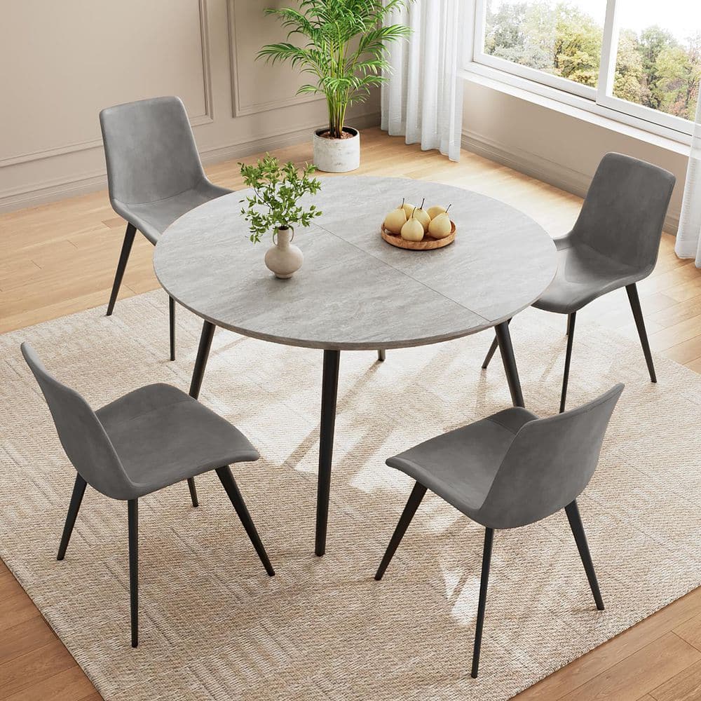 5-Piece Set Chairs and Grey Oval Dining Table, Dining Table Set, Dining Room Set with 4 Chairs