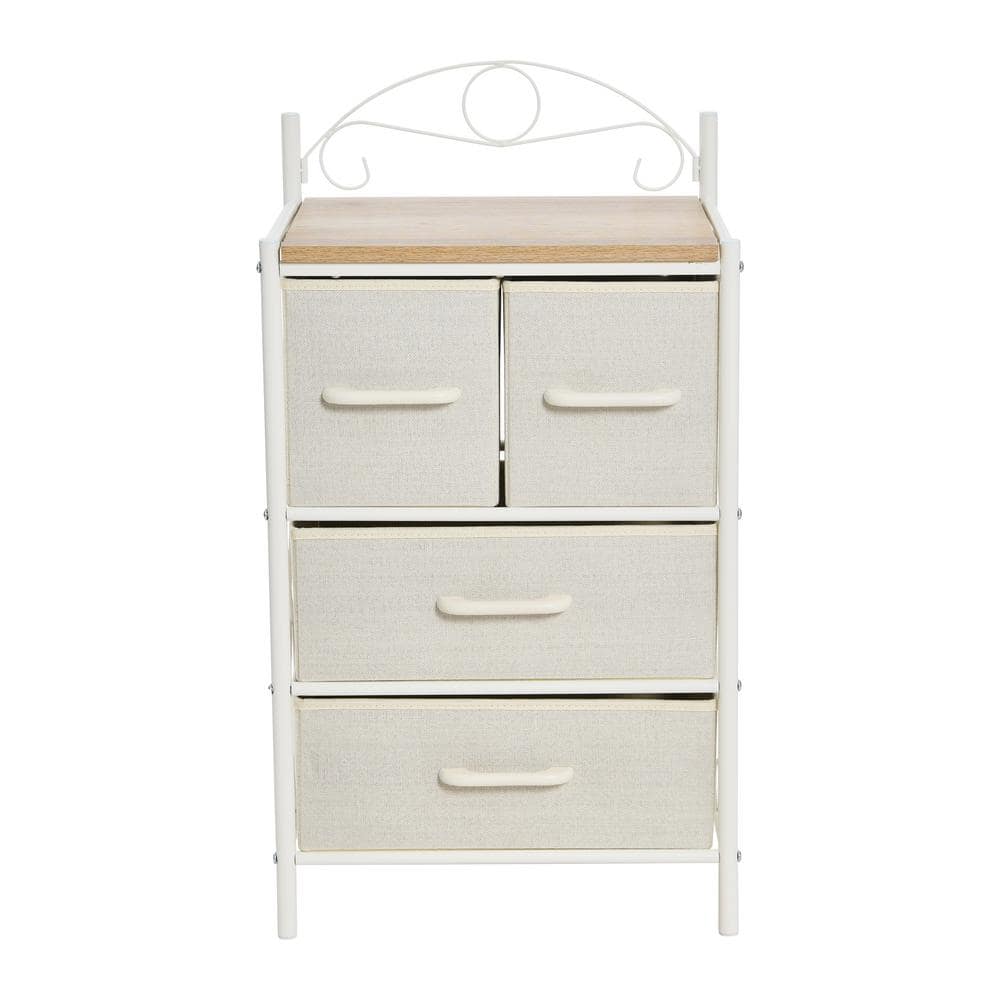 Victorian Style White Metal Frame 4-Drawer Storage Unit with Coastal Oak Top