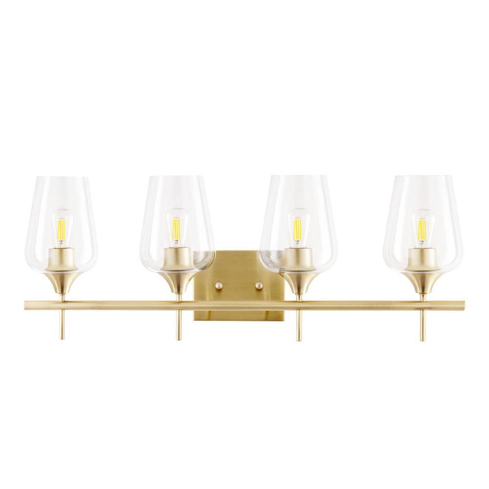 Merra 4-Light Antique Brass Wall Sconce Vanity Lights with Glass Shade HCF-2804-GD-BNHD-1 - The Home Depot