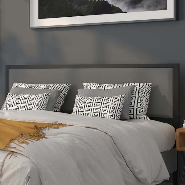 Carnegy Avenue Melbourne Metal Upholstered King Size Headboard in Dark Gray Fabric